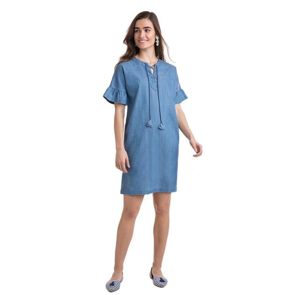 Vineyard Vines Chambray Flutter Sleeve
Lace Up Dress Costal Preppy 0